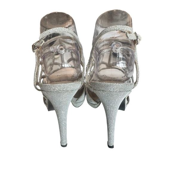 Caparros Silver Glitter Rhinestone Heels Size 7B – Strappy Evening Stilettos - Picture 4 of 11